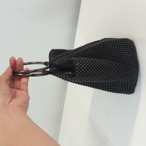 Women's Beaded Circle Handle Hobo Bag Black Gray punk grunge goth casual 90s y2k - Picture 4 of 11